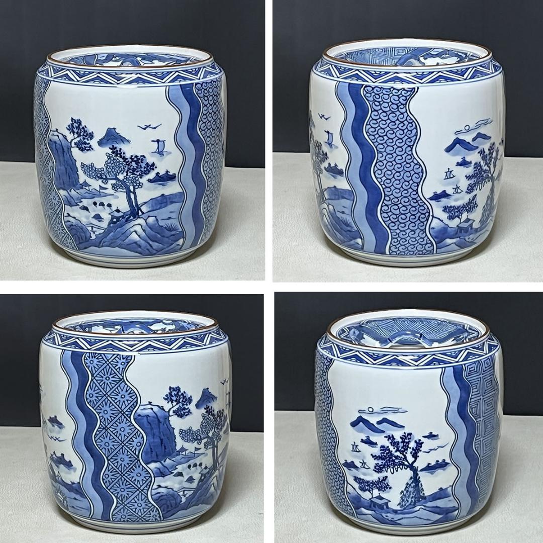手塚祥堂 染付 山水 皆具 共箱 平安祥堂 水指 建水 茶道具 【k3504a】