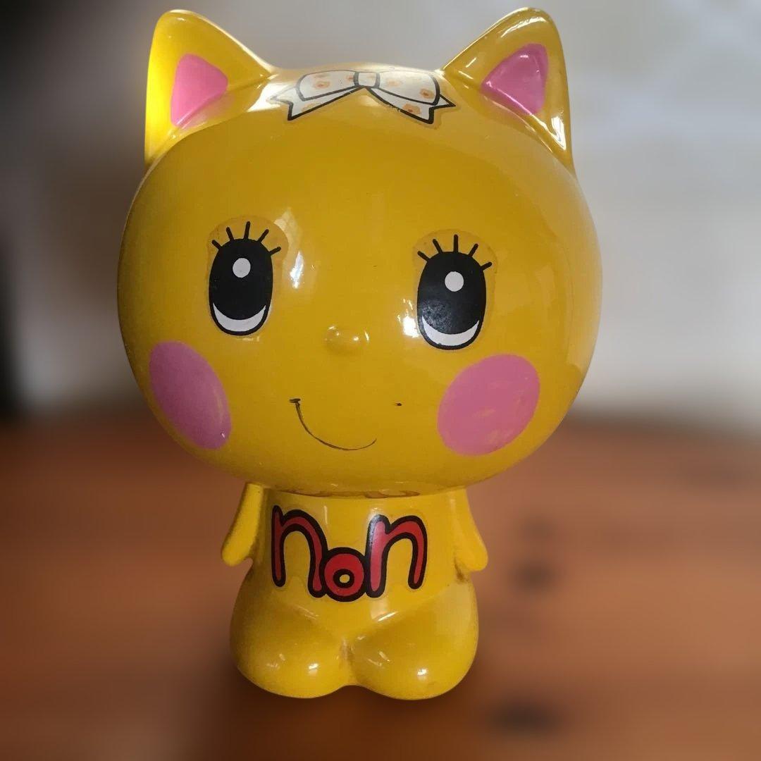 昭和レトロ　水森亜土さん？　陶器製貯金箱 黄色 non