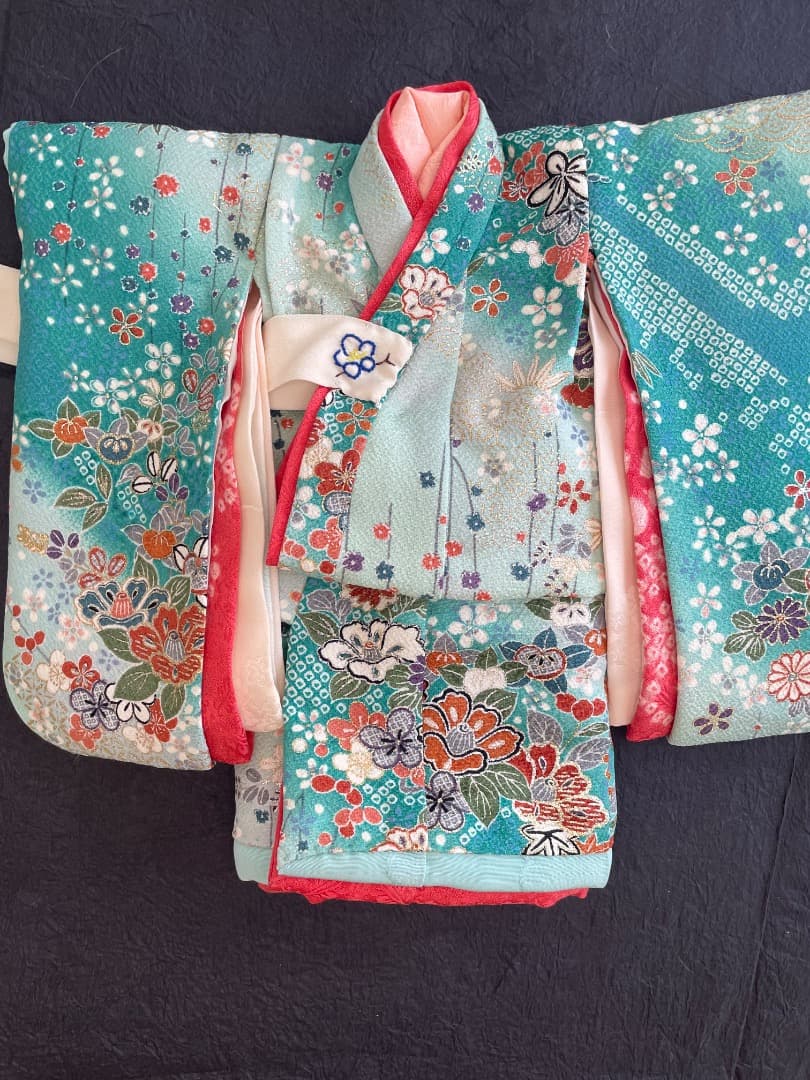 [静] 市松人形 8号サイズの着物と長襦袢のセット