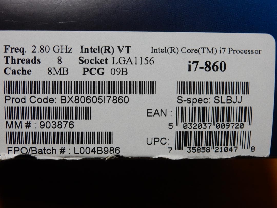 インテル　Intel Core i7-860 CPU LGA1156　中古品！