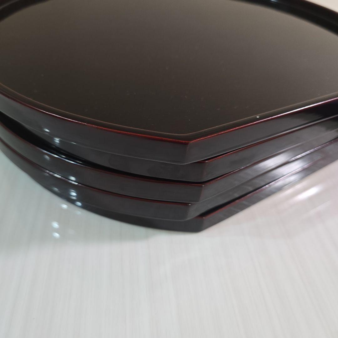 木製漆器 堅地請合 膳 半月盆　5枚セット 専用箱付き