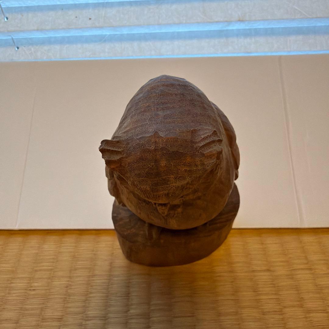 木彫　シマフクロウ　佐藤憲治作　埋木（種類不明）
