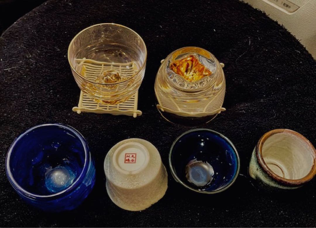 箔一金箔地グラスセット＆沖縄ブルーグラス＆九谷焼きとっくり3種