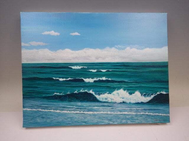 146 真作 大槌隆 「海」 絵画 油彩画 6号 人気画家　サイン入り