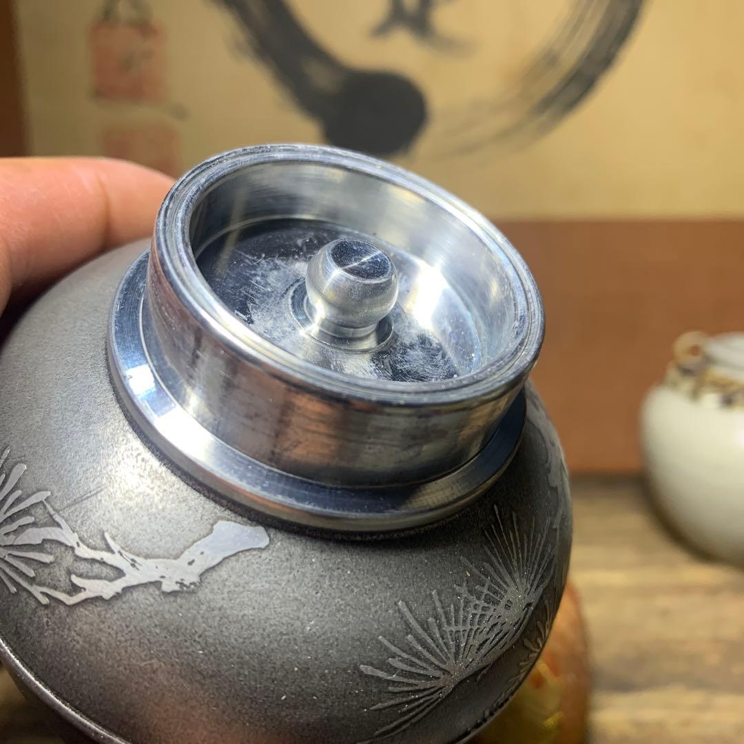乾茂號造 松竹梅文 茶心壷 煎茶道具 錫製茶道具