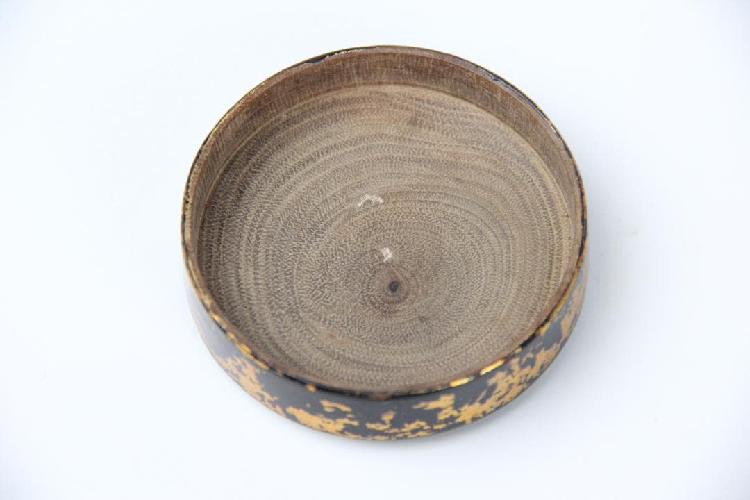 時代物　黒漆 金箔散らし 丸合子 木胎 茶道具 香合風 小物入 FF19-07