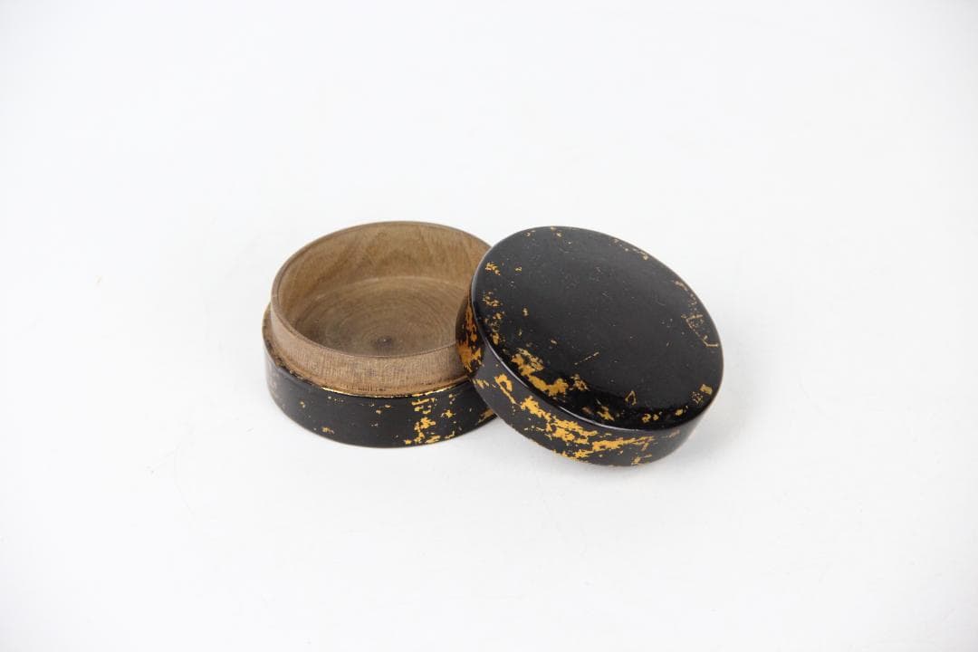 時代物　黒漆 金箔散らし 丸合子 木胎 茶道具 香合風 小物入 FF19-07