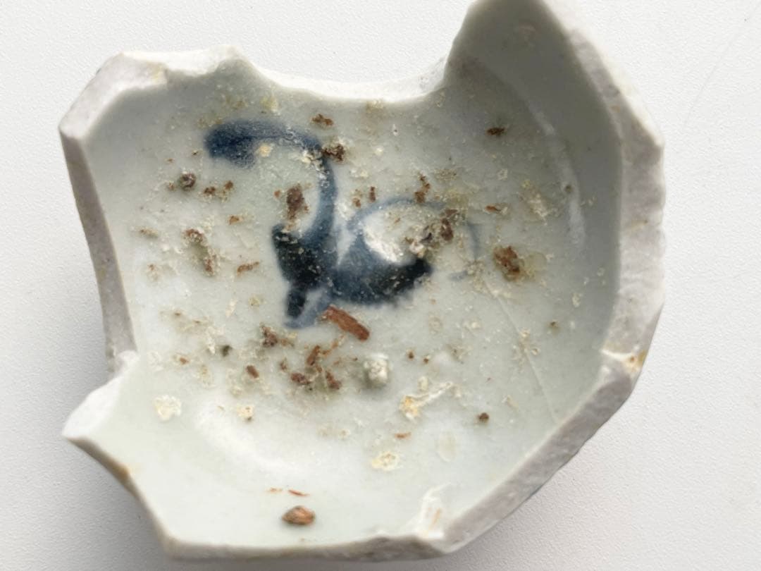 骨董　アンティーク　初期伊万里　陶片　染付　蝶々文　猪口　盃　残欠　百間窯