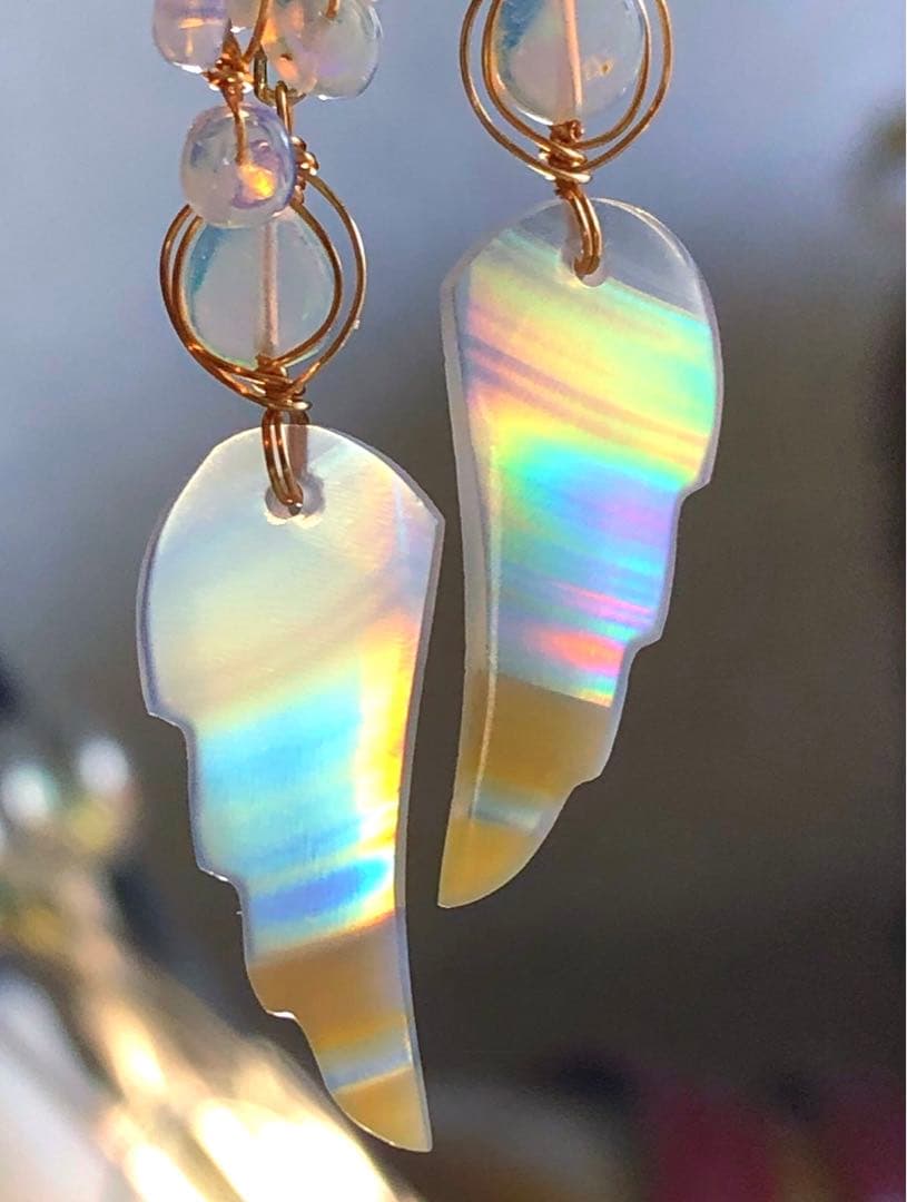 天然石☆レア☆虹のアイリスクォーツ♡天使のピアス14kgf