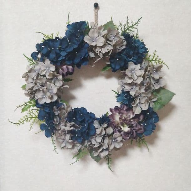 紫陽花リース　アーティフィシャルフラワー 32×32