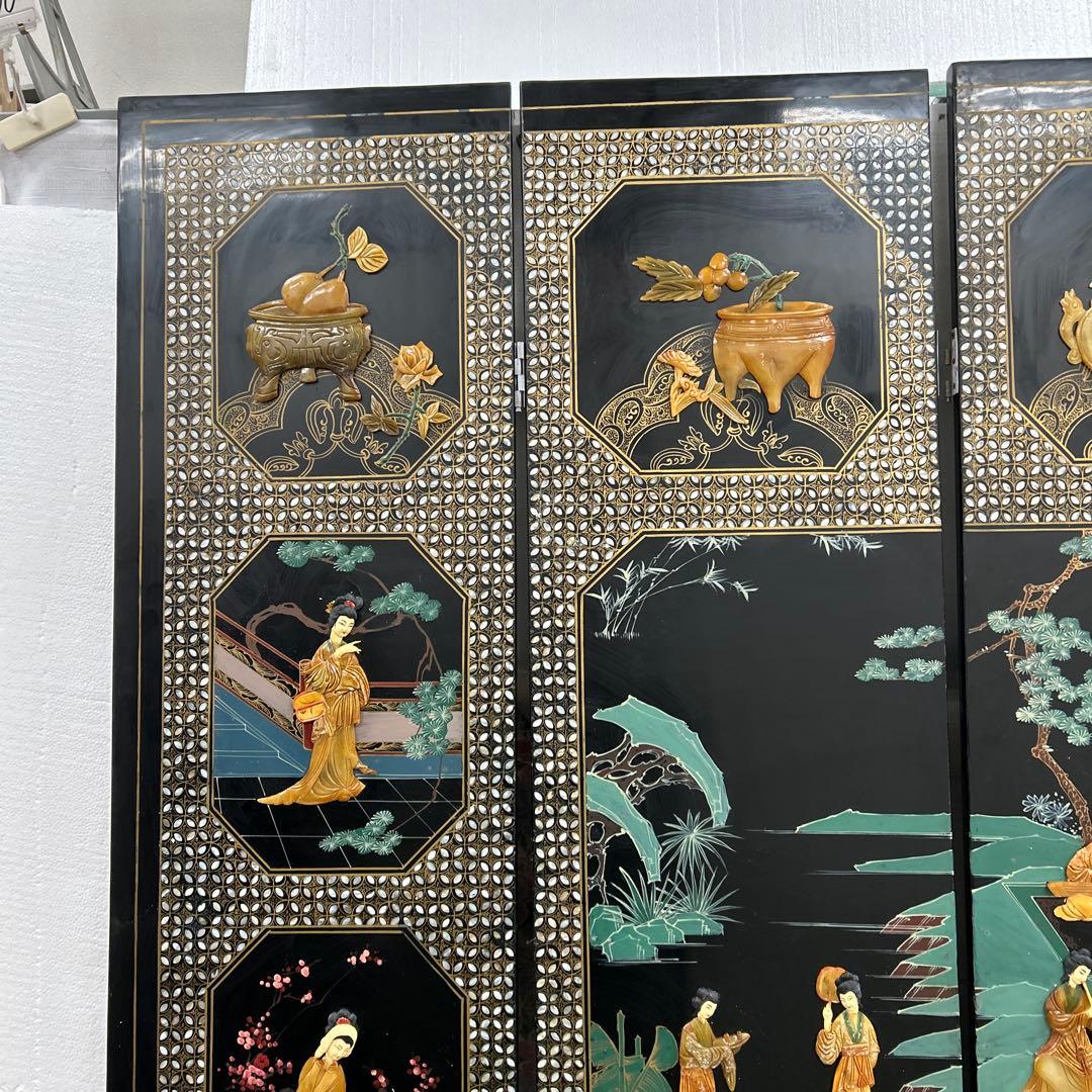 ☆玉彫屏風　深圳市博物館　国家芸術部　玉石屏風　6連☆
