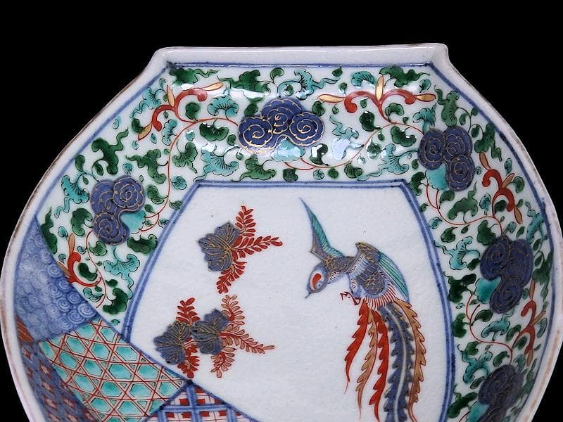 大聖寺伊万里　桐に鳳凰　唐草に石畳紋　舟形変形皿　N1717AS-DCy
