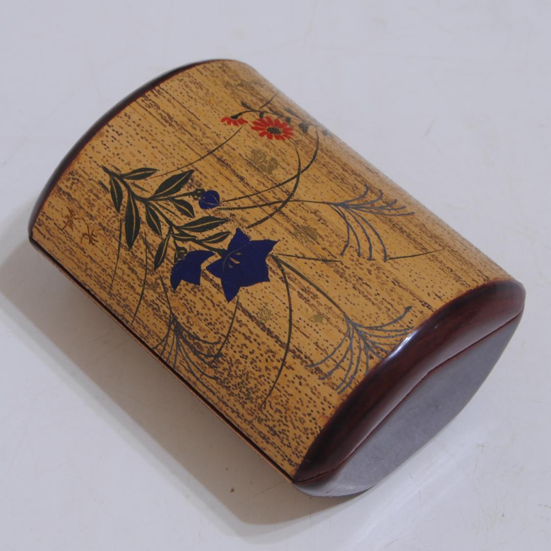 竹巻葉筥 光琳写し 草花文 漆絵 漆器 小箱 蓋物 茶道具 胡麻竹