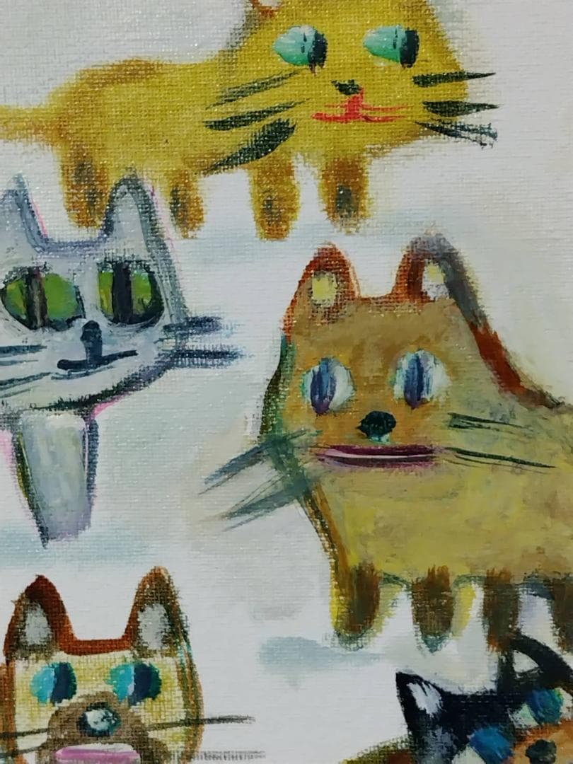 【値下 様々な猫達】手書き アクリル画 F4号 高さ242mm幅333mm