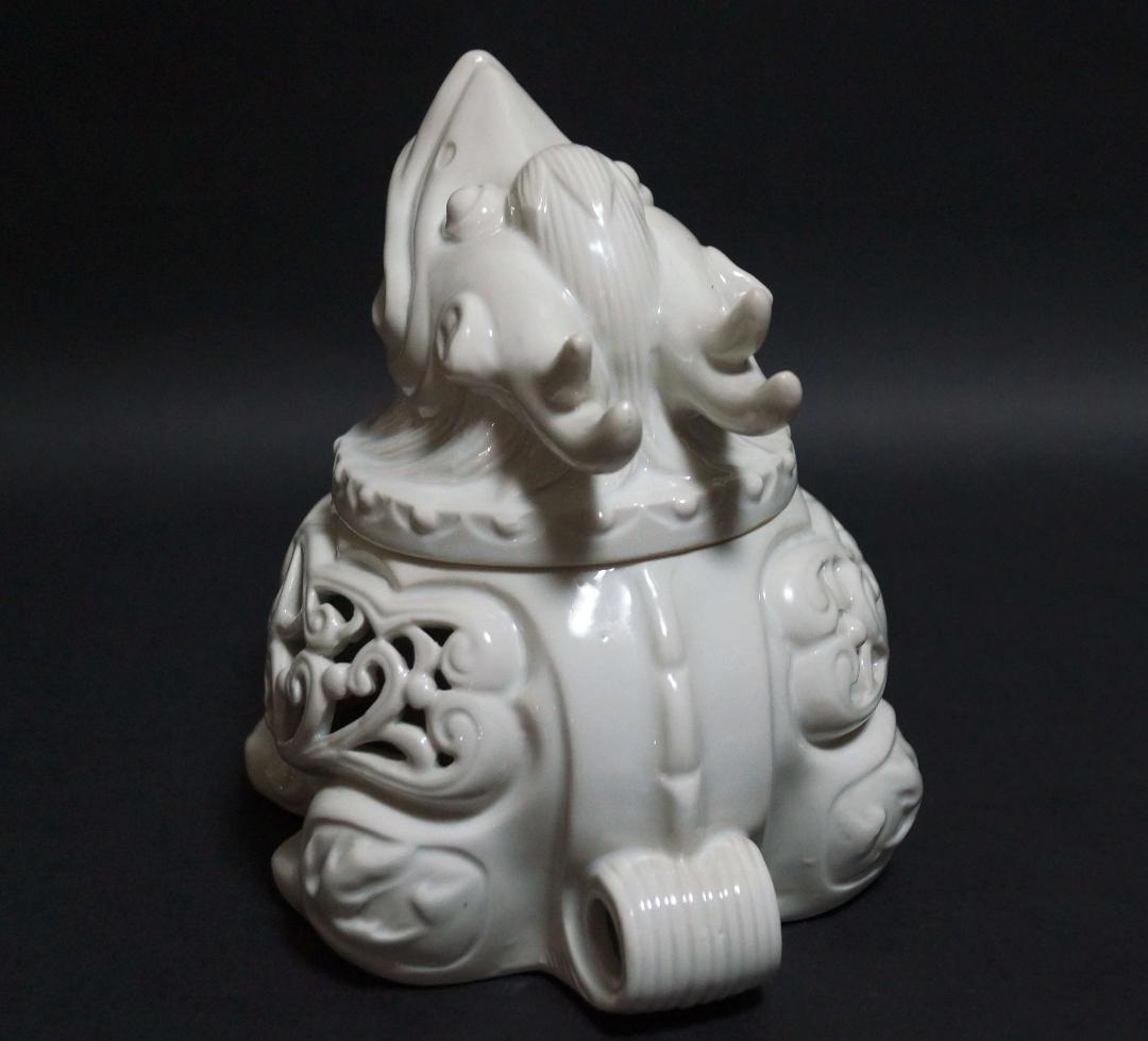 茶道具 徳化窯白磁 細工透かし彫り龍形 香炉 高さ16cm★時代物★