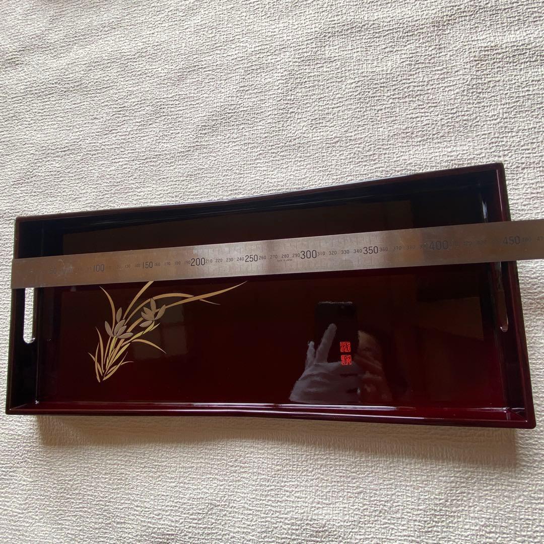 新品✨高級誠美漆器　漆塗　溜塗　長手盆　お盆御盆　コーヒートレー　角盆　本金蒔絵