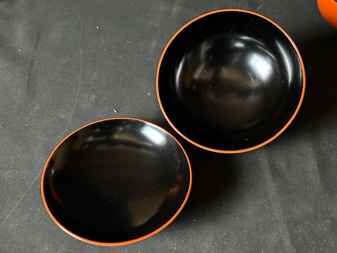 輪島塗 吉田万作 日の丸椀 沈金黒蒔絵 唐草文 吸物椀 5客 茶懐石道具81