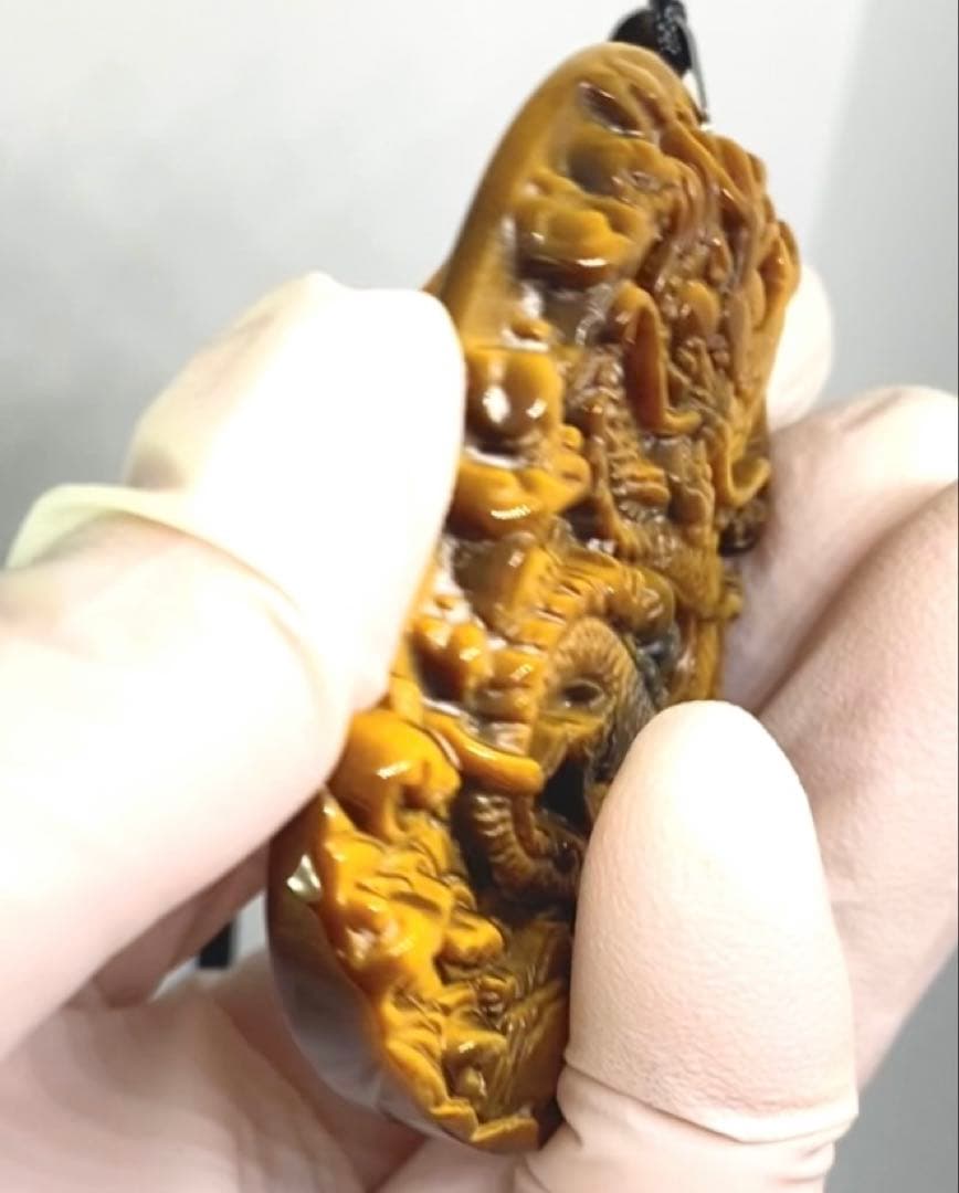 ブルーゴールドタイガーアイ 高浮彫り龍ペンダント ネックレス 高品質 天然石 龍