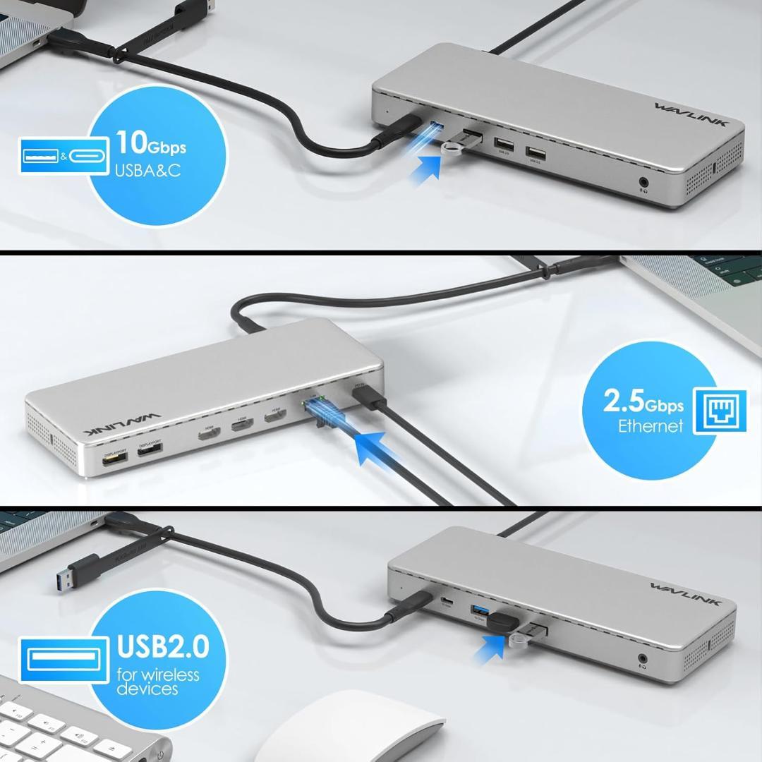WAVLINK DisplayLink対応 トリプル4K@60Hz