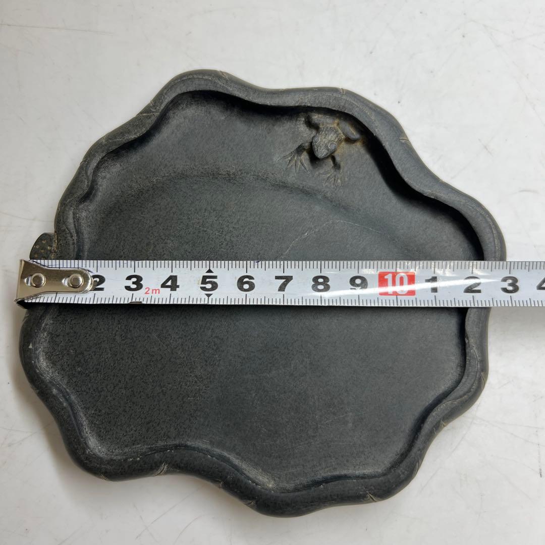 蓮葉に蛙文　硯　455g 13cm 東K8-0226☆2Fタルカニ