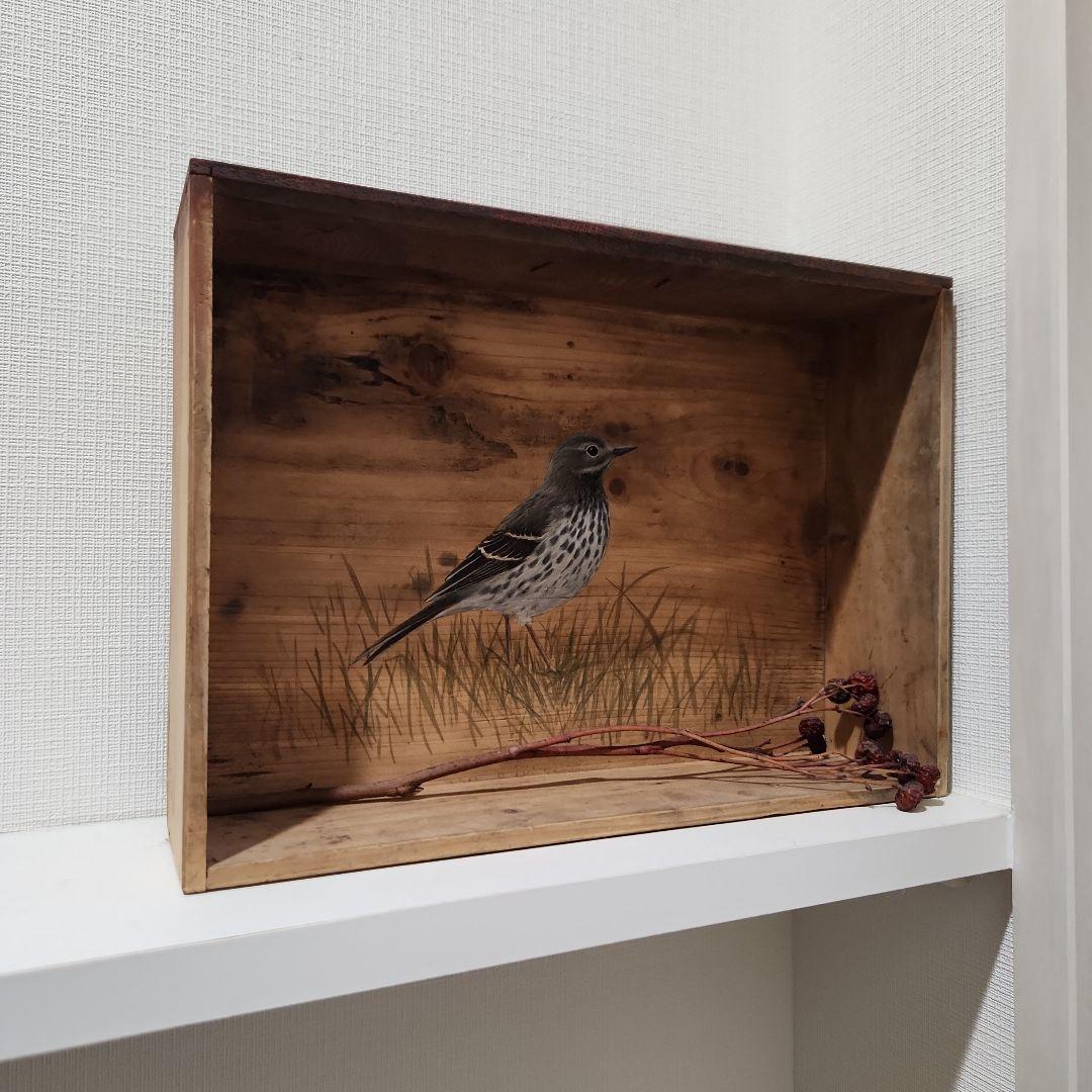 ユカワアツコ　引き出しの絵画　鳥と草　展示会購入　原画