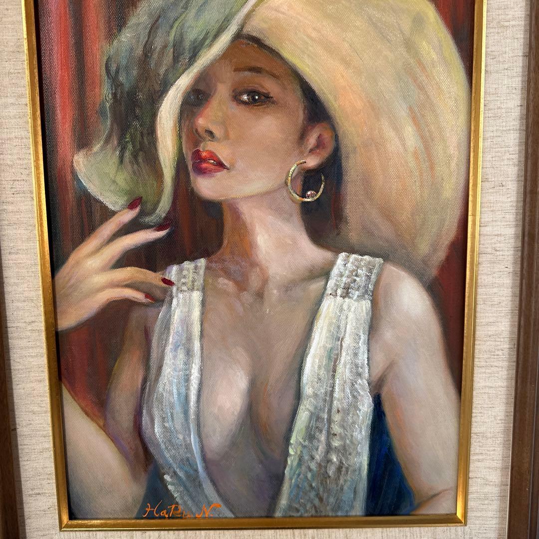 Ｆ6号額縁　キャンバス油彩画 女性の肖像　絵画　美術品　人物画　インテリア