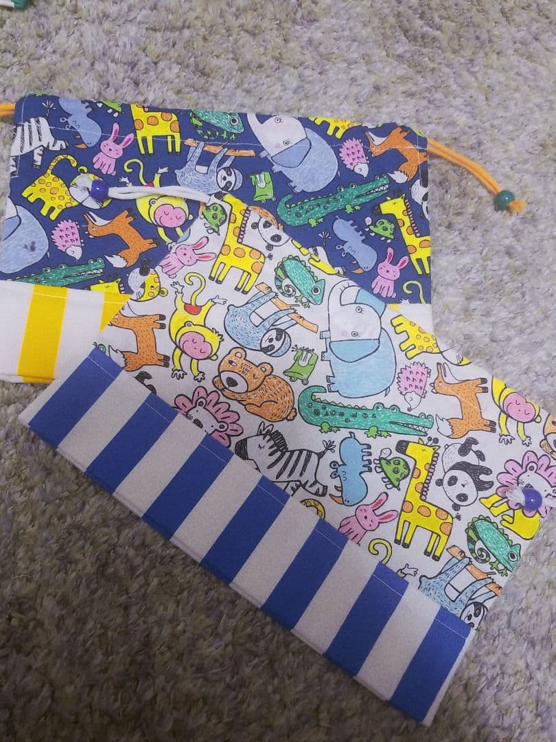 カラフル☆アニマル ランチョンマット お弁当袋 コップ袋 ハンドメイド