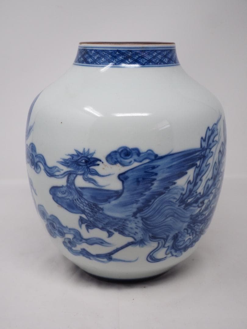 染付　花瓶　龍　ドラゴン　鳳凰　縁起物　 -SUX