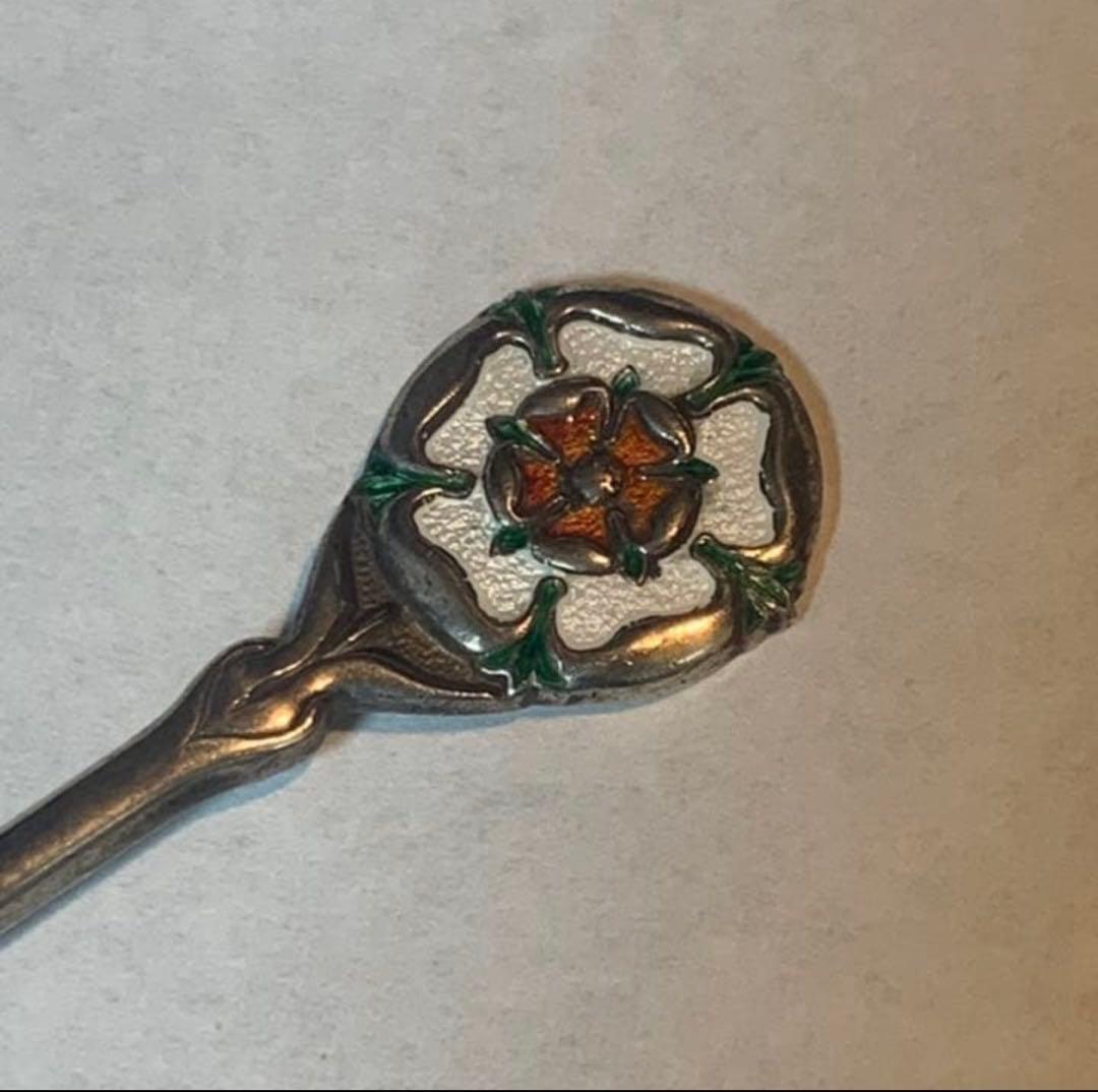 イギリス　純銀　1920年　エナメルティースプーン