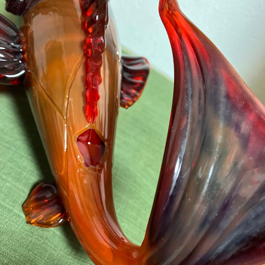 置物　古ガラス　鯉　古美術