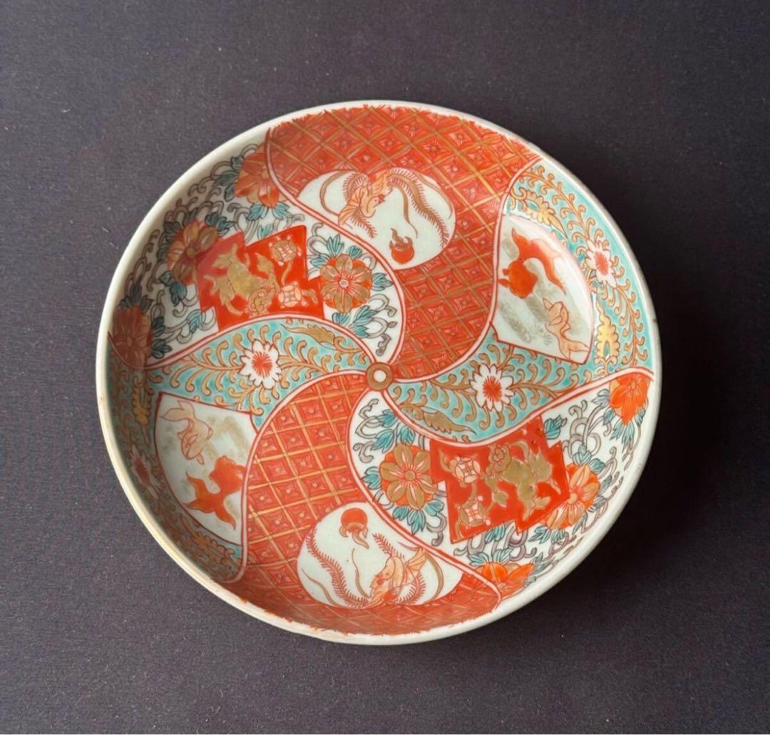 有玉軒 山口平四郎 作 唐草花鳳凰麒麟文 金襴手 五寸 七寸 皿 2客 明治中期