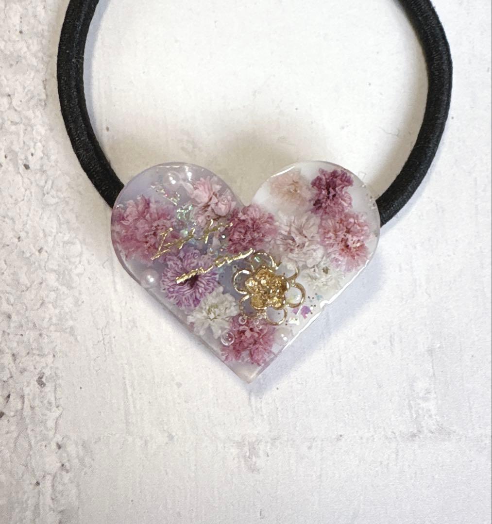 ハート♡ レジン　ハンドメイド　ヘアゴム