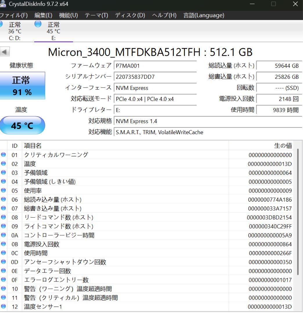 内蔵型SSD Micron 3400 M.2 Nvme Gen4 SSD 512GB