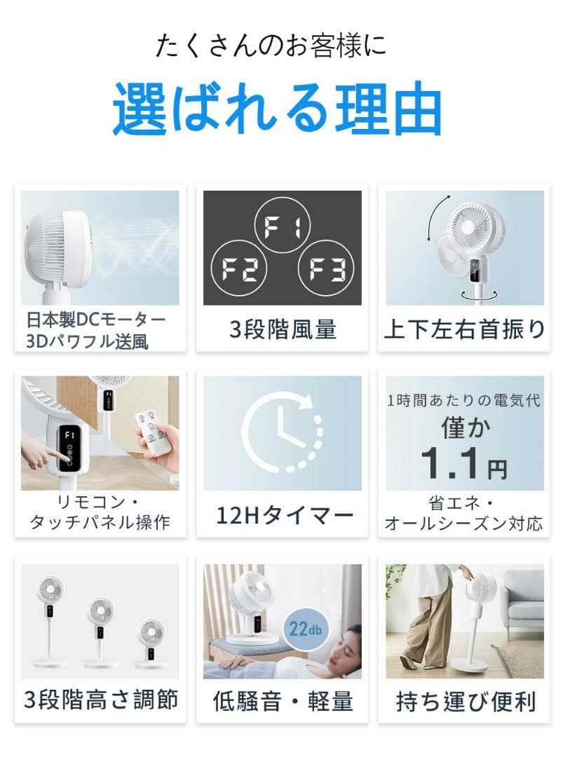 サーキュレーター 扇風機 DCモーター 3段階 空気循環 静音 32畳対応 白
