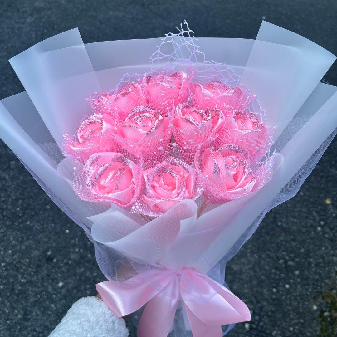 10本ラメ付きバラブーケリボンバラ枯れない薔薇 プレゼント お祝い好きな人へ