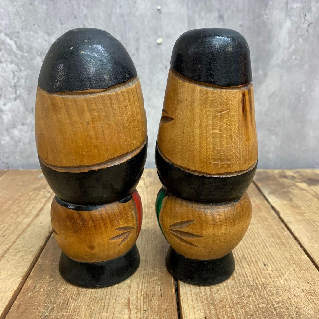 E-4 【希少・民芸品】アイヌ 伝統 木彫り人形 ニポポ風 ペアこけし
