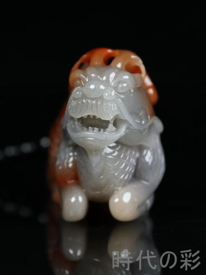 中国古美術【寿山石 瑞獣把件】瑞獣献福 密彫 手彫り 寿山石細作 在銘 賞石擺件