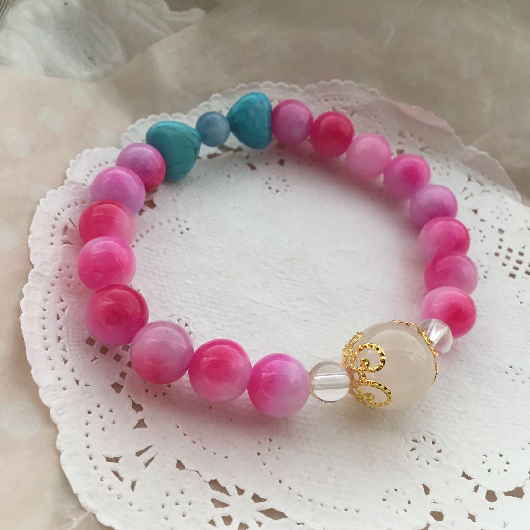 天然石ブレスレット❤️ローズクォーツ❤️キャンディジェイド❤️アクアマリン❤️開運❤️