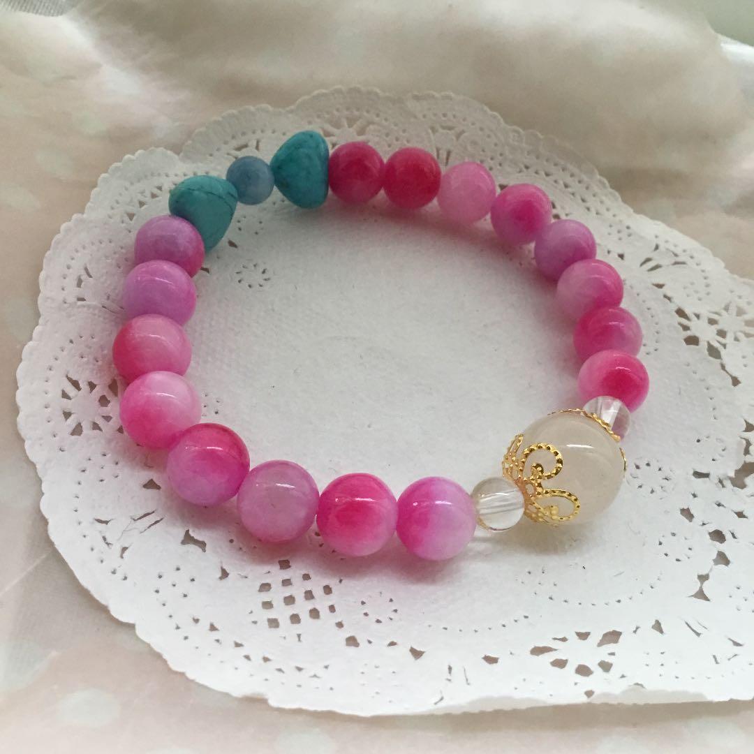 天然石ブレスレット❤️ローズクォーツ❤️キャンディジェイド❤️アクアマリン❤️開運❤️