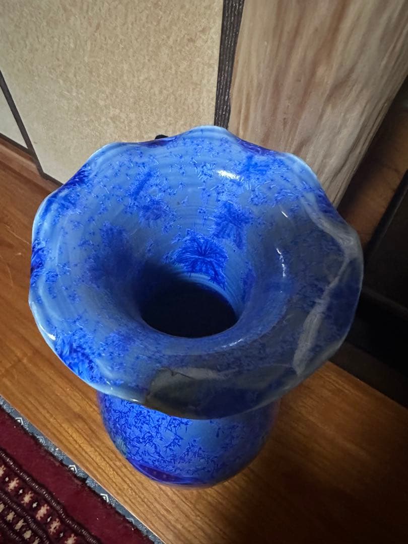 【直接取引】青色 花柄 陶器 花瓶