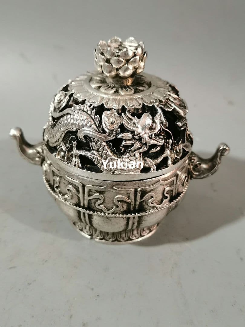 竜紋香炉 彫透双耳香炉 薫香炉 香道具 装飾品 工芸品 美術品