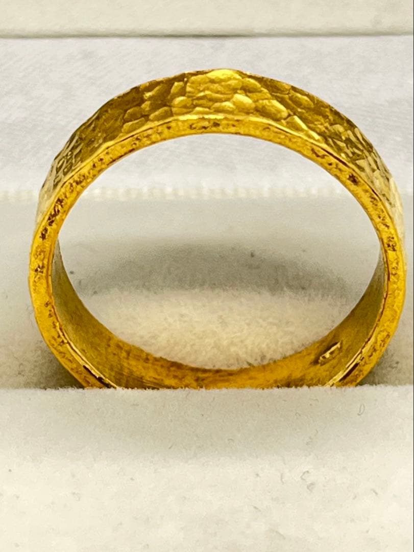 しゅんK24 純金 平打ち槌目リング 約10g20号幅6mm
