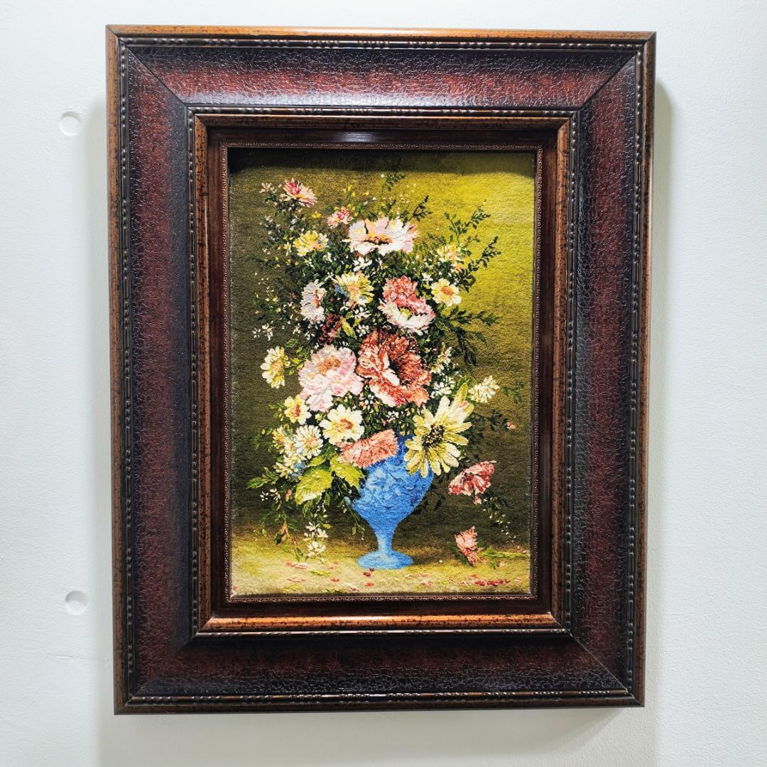 ペルシャ絨毯 タブリーズ 額入り 絵画絨毯 フレーム入り 花の絵