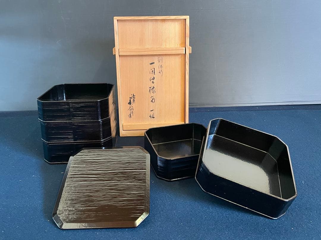 割引❗️【美品】 利休形 一閑塗 縁高 平安漆匠 鈴木 表朔 本堅地 ヘギ目 (Ｂ
