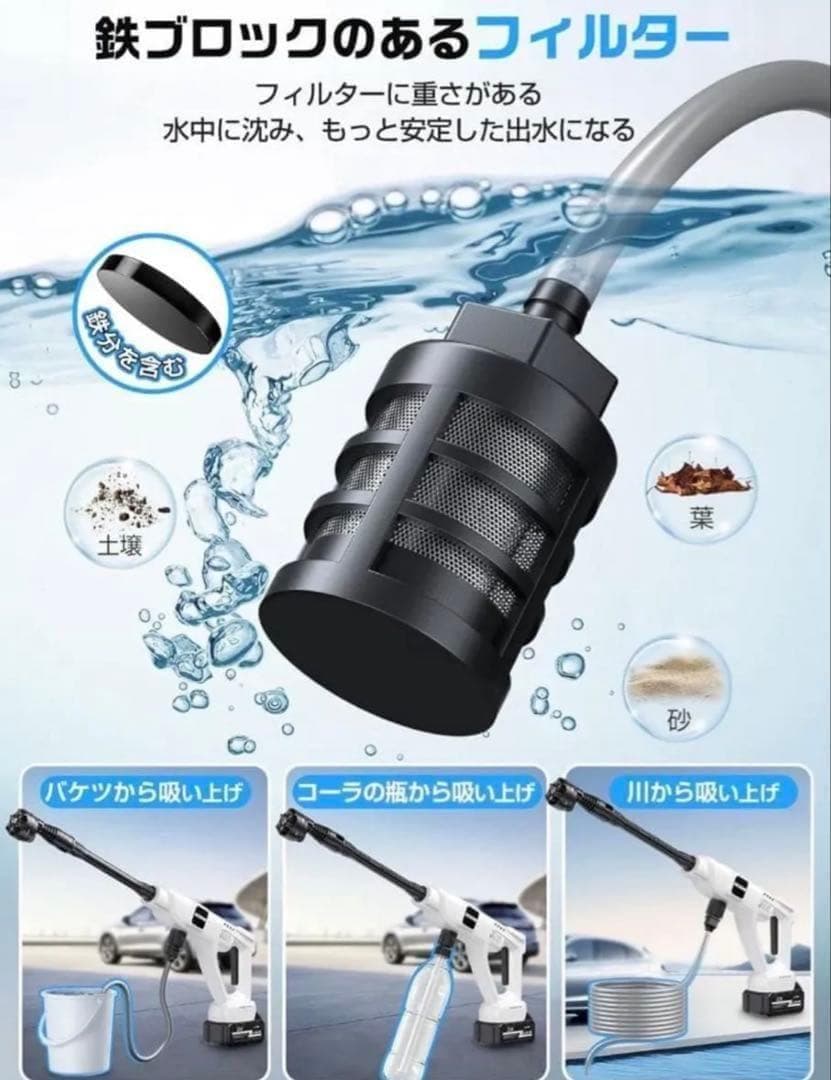 ★充電式コードレス高圧洗浄機 バッテリー洗車機 20000mAh 噴射距離10m