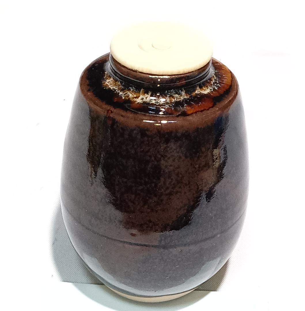 茶道具　京都洛東　桶谷定一作　肩衝茶入　鳥襷緞子仕覆付　美品 　お稽古用に！！