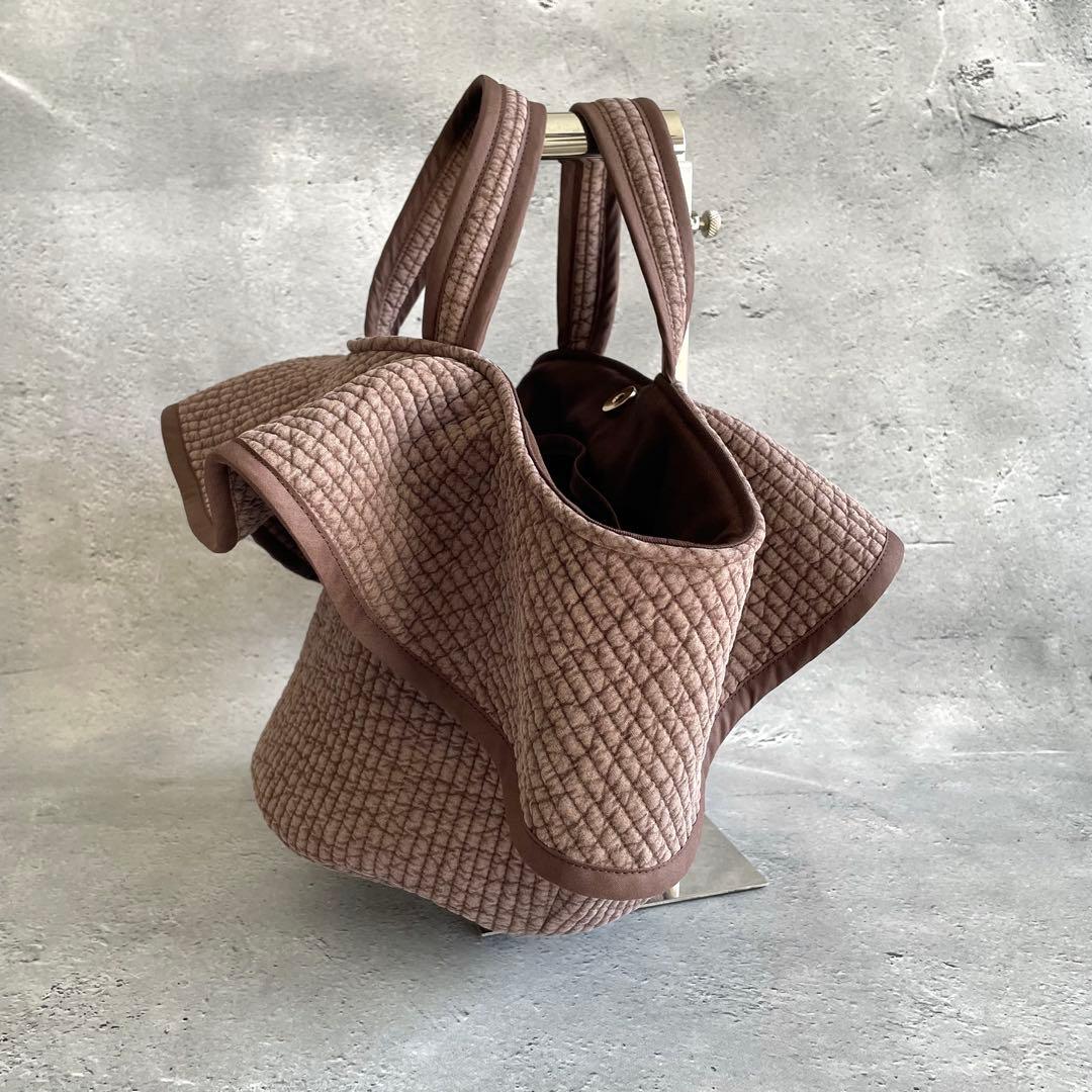 フリル付き丸底マルシェバッグ　ヌビバッグ　ブラウン　ハンドメイド