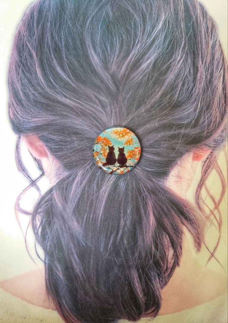 レジン　猫　ヘアゴム　ブローチ　ポニーフック　No.459