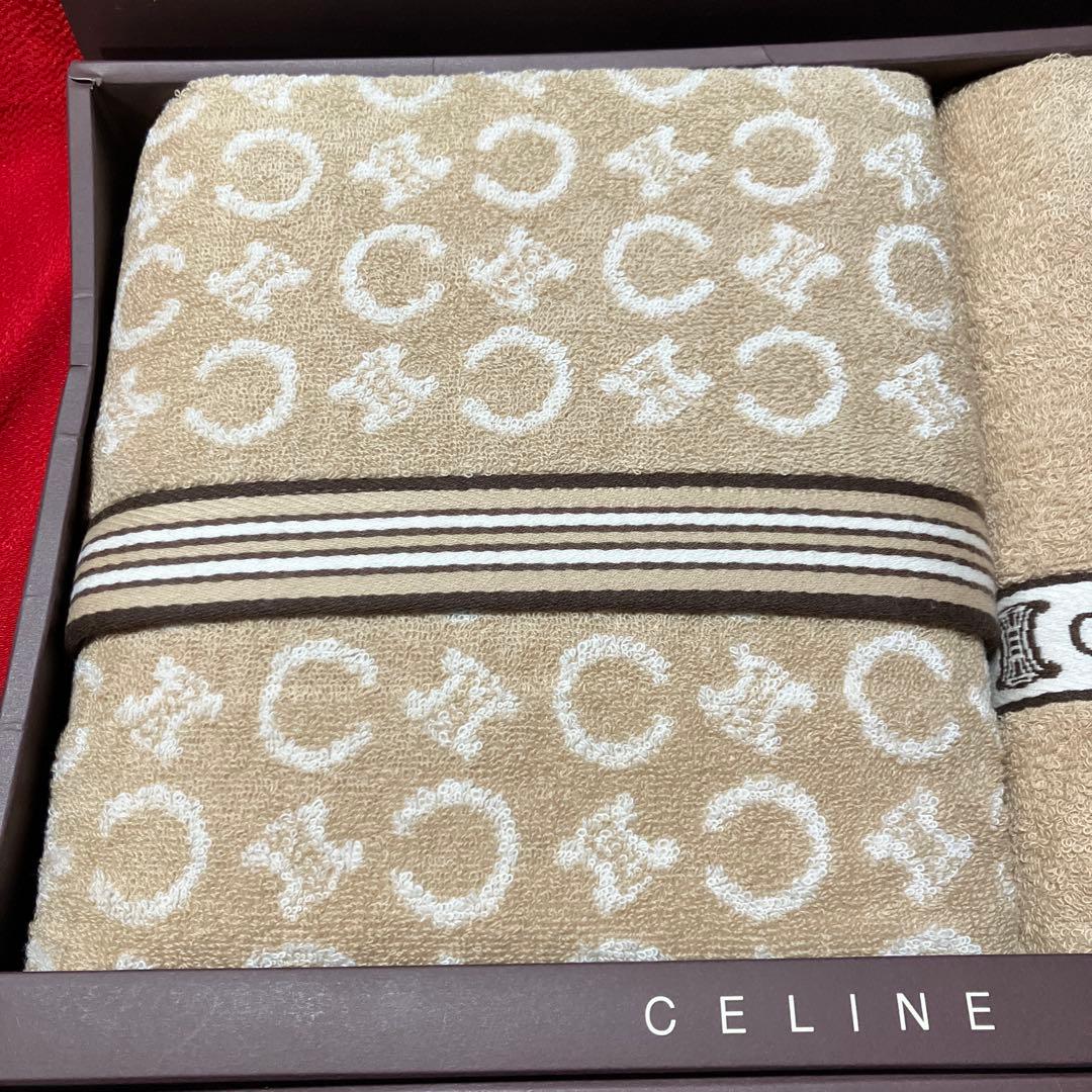 CELINE バスタオル＆フェイスタオルのセット　マカダム　C 未使用保管品