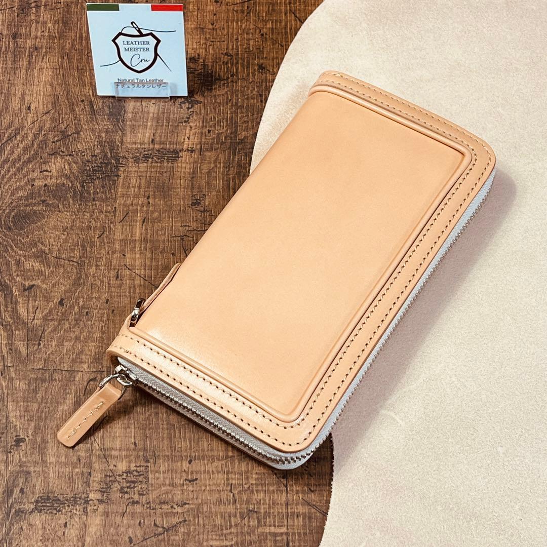 新作品　サドルレザー ラウンドファスナー メンズ財布 長財布 本革 ハンドメイド